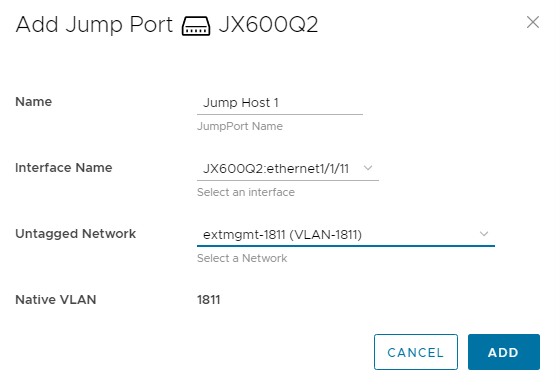 Change jump port to the external management VLAN